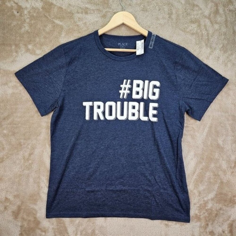NWT The Children’s Place Mens T-Shirt Size L Blue # Big Trouble Short Sleeve $24